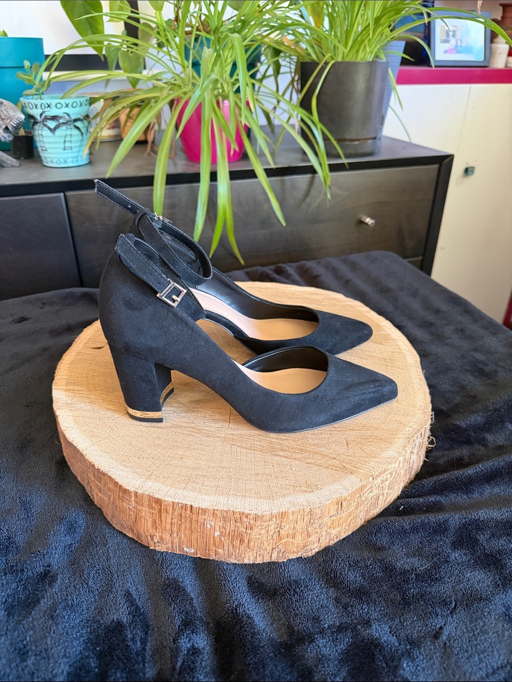 Call It Spring Black Faux Suede Slingback Block Heels